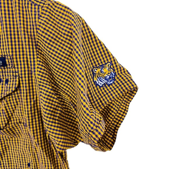 Columbia PFG Super Bonehead Fishing Shirt LSU Tigers Plaid Mens Sz S Gold Purple - Picture 5 of 8